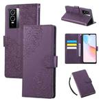 For vivo Y76s 5G / Y76 5G Rose Flower Embossed 3-Card Slots Leather Phone Case(Deep Purple)