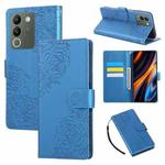 For vivo Y200 5G / V30 Lite Global Rose Flower Embossed 3-Card Slots Leather Phone Case(Blue)