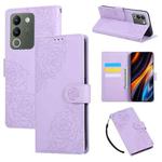 For vivo Y200 5G / V30 Lite Global Rose Flower Embossed 3-Card Slots Leather Phone Case(Purple)