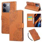 For vivo Y200 Pro 5G Rose Flower Embossed 3-Card Slots Leather Phone Case(Brown)