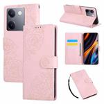 For vivo Y200 Pro 5G Rose Flower Embossed 3-Card Slots Leather Phone Case(Pink)