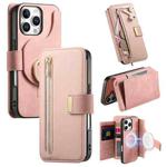 For iPhone 16 Pro Ring Zipper Wallet RFID Blocking MagSafe Leather Phone Case(Pink)