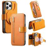 For iPhone 13 Pro Max Ring Zipper Wallet RFID Blocking MagSafe Leather Phone Case(Orange)