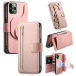 For iPhone 11 Pro Max Ring Zipper Wallet RFID Blocking MagSafe Leather Phone Case(Pink)