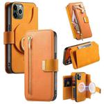 For iPhone 11 Pro Max Ring Zipper Wallet RFID Blocking MagSafe Leather Phone Case(Orange)