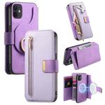 For iPhone 11 Ring Zipper Wallet RFID Blocking MagSafe Leather Phone Case(Purple)