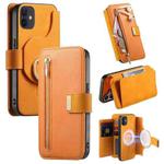 For iPhone 11 Ring Zipper Wallet RFID Blocking MagSafe Leather Phone Case(Orange)