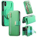 For iPhone XS Max Ring Zipper Wallet RFID Blocking MagSafe Leather Phone Case(Green)