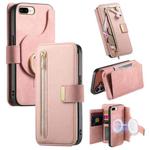 For iPhone 7 Plus / 8 Plus Ring Zipper Wallet RFID Blocking MagSafe Leather Phone Case(Pink)