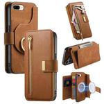 For iPhone 7 Plus / 8 Plus Ring Zipper Wallet RFID Blocking MagSafe Leather Phone Case(Brown)
