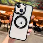 For iPhone 15 Transparent MagSafe Ring Holder Phone Case(Black)