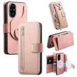 For Honor 200 Pro Ring Zipper Wallet RFID Blocking MagSafe Leather Phone Case(Pink)