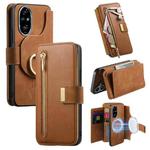 For Honor 200 Pro Ring Zipper Wallet RFID Blocking MagSafe Leather Phone Case(Brown)