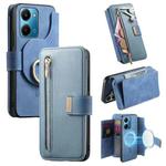 For Honor Play7T 5G Ring Zipper Wallet RFID Blocking MagSafe Leather Phone Case(Blue)