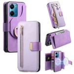 For Honor Play7T 5G Ring Zipper Wallet RFID Blocking MagSafe Leather Phone Case(Purple)