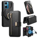For Honor Play7T 5G Ring Zipper Wallet RFID Blocking MagSafe Leather Phone Case(Black)