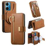 For Honor Play7T 5G Ring Zipper Wallet RFID Blocking MagSafe Leather Phone Case(Brown)