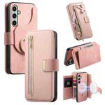 For Samsung Galaxy S24 FE 5G Ring Zipper Wallet RFID Blocking MagSafe Leather Phone Case(Pink)