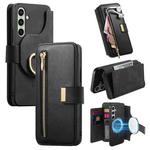 For Samsung Galaxy S24 FE 5G Ring Zipper Wallet RFID Blocking MagSafe Leather Phone Case(Black)