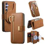For Samsung Galaxy A54 5G Ring Zipper Wallet RFID Blocking MagSafe Leather Phone Case(Brown)