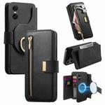 For Sony Xperia 5 V Ring Zipper Wallet RFID Blocking MagSafe Leather Phone Case(Black)