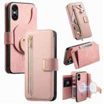 For Sony Xperia 10 VI Ring Zipper Wallet RFID Blocking MagSafe Leather Phone Case(Pink)
