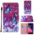 For iPhone SE 2022 / SE 2020 / 8 / 7 / 6 Cross Texture Painting Pattern Horizontal Flip Leather Case with Holder & Card Slots & Wallet & Lanyard(Purple Butterfly)