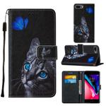 For iPhone 8 Plus / 7 Plus / 6 Plus / 6s Plus Cross Texture Painting Pattern Horizontal Flip Leather Case with Holder & Card Slots & Wallet & Lanyard(Blue Butterfly Cats Eye)