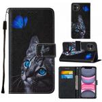 For iPhone 11 Cross Texture Painting Pattern Horizontal Flip Leather Case with Holder & Card Slots & Wallet & Lanyard(Blue Butterfly Cats Eye)