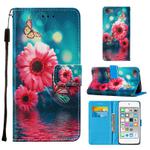 For iPod Touch 7 / 6 / 5 Cross Texture Painting Pattern Horizontal Flip Leather Case with Holder & Card Slots & Wallet & Lanyard(Chrysanthemum)