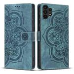 For Samsung Galaxy A13 Mandala Embossed Retro Frosted Leather Phone Case(Blue)