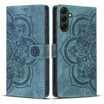 For Samsung Galaxy S25+ 5G Mandala Embossed Retro Frosted Leather Phone Case(Blue)
