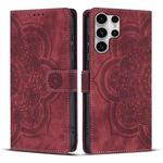 For Samsung Galaxy S25 Ultra 5G Mandala Embossed Retro Frosted Leather Phone Case(Red)