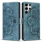 For Samsung Galaxy S25 Ultra 5G Mandala Embossed Retro Frosted Leather Phone Case(Blue)
