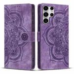 For Samsung Galaxy S25 Ultra 5G Mandala Embossed Retro Frosted Leather Phone Case(Purple)