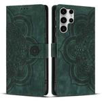 For Samsung Galaxy S25 Ultra 5G Mandala Embossed Retro Frosted Leather Phone Case(Green)