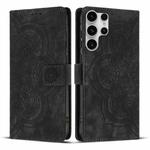 For Samsung Galaxy S25 Ultra 5G Mandala Embossed Retro Frosted Leather Phone Case(Black)