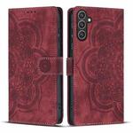 For Samsung Galaxy S24 FE 5G Mandala Embossed Retro Frosted Leather Phone Case(Red)