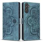 For Samsung Galaxy S24 FE 5G Mandala Embossed Retro Frosted Leather Phone Case(Blue)