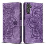 For Samsung Galaxy S24 FE 5G Mandala Embossed Retro Frosted Leather Phone Case(Purple)