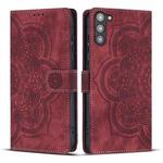 For Samsung Galaxy S23+ 5G Mandala Embossed Retro Frosted Leather Phone Case(Red)