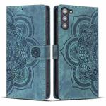 For Samsung Galaxy S23+ 5G Mandala Embossed Retro Frosted Leather Phone Case(Blue)