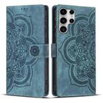 For Samsung Galaxy S23 Ultra 5G Mandala Embossed Retro Frosted Leather Phone Case(Blue)