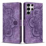 For Samsung Galaxy S23 Ultra 5G Mandala Embossed Retro Frosted Leather Phone Case(Purple)
