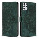For Samsung Galaxy S21 Ultra 5G Mandala Embossed Retro Frosted Leather Phone Case(Green)