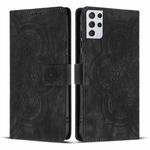 For Samsung Galaxy S21 Ultra 5G Mandala Embossed Retro Frosted Leather Phone Case(Black)