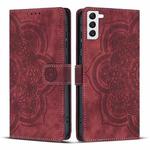 For Samsung Galaxy S22+ 5G Mandala Embossed Retro Frosted Leather Phone Case(Red)