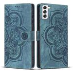 For Samsung Galaxy S21 5G Mandala Embossed Retro Frosted Leather Phone Case(Blue)