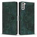 For Samsung Galaxy S21 5G Mandala Embossed Retro Frosted Leather Phone Case(Green)