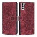 For Samsung Galaxy S21+ 5G Mandala Embossed Retro Frosted Leather Phone Case(Red)